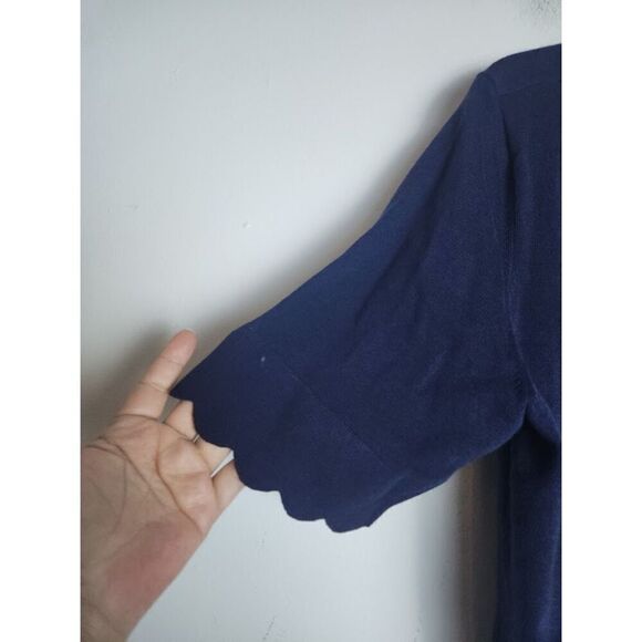 NWOT Isaac Mizrahi Live Blue w/Pink Trim Scalloped Hem  Cardigan Sweater Large - Picture 3 of 7